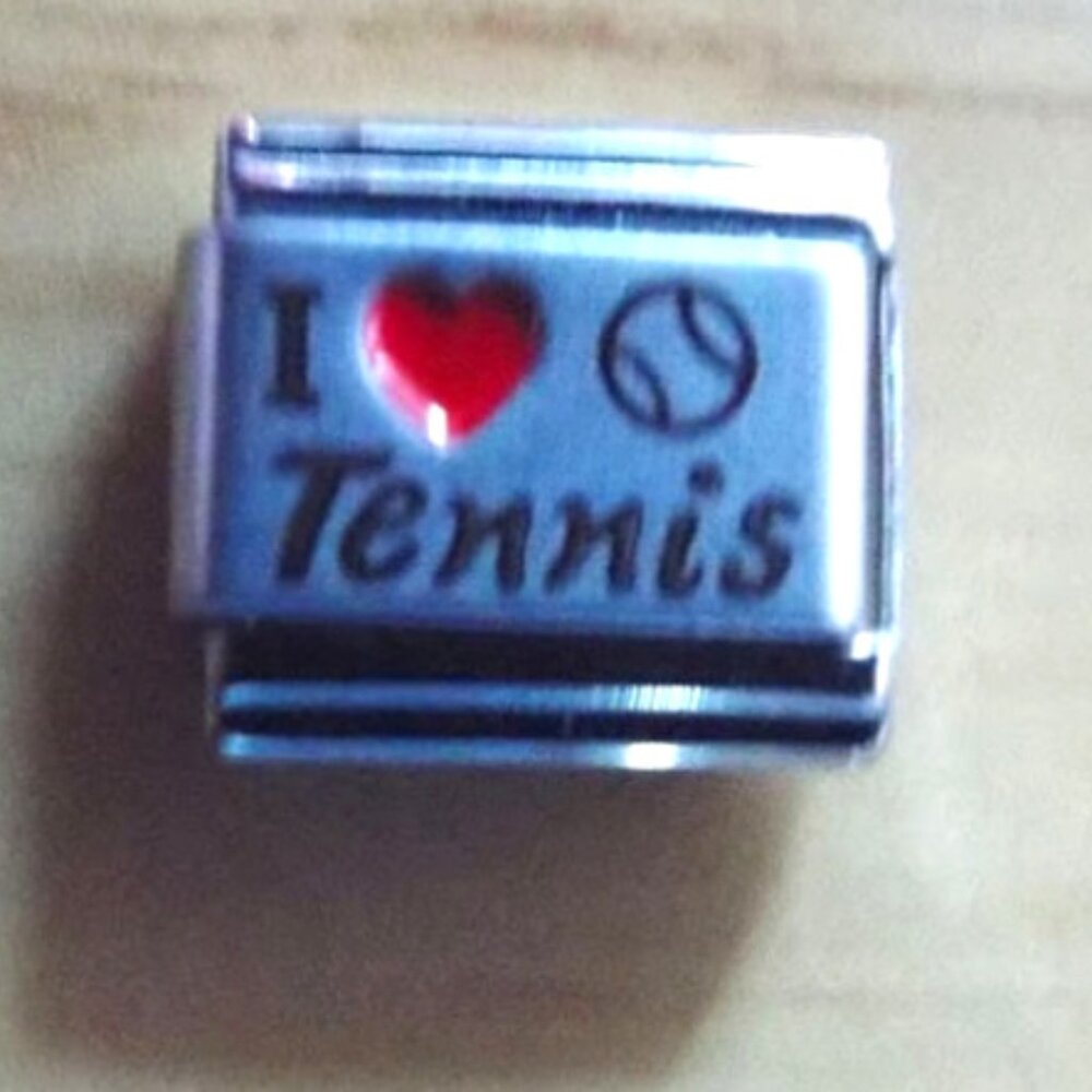 I red heart Tennis tennis ball 9mm stainless steel italian charm bracelet link